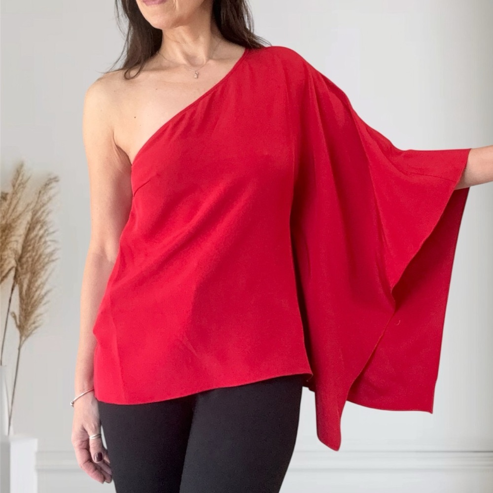 Jay Godfrey NWT Red Silk One Shoulder Top